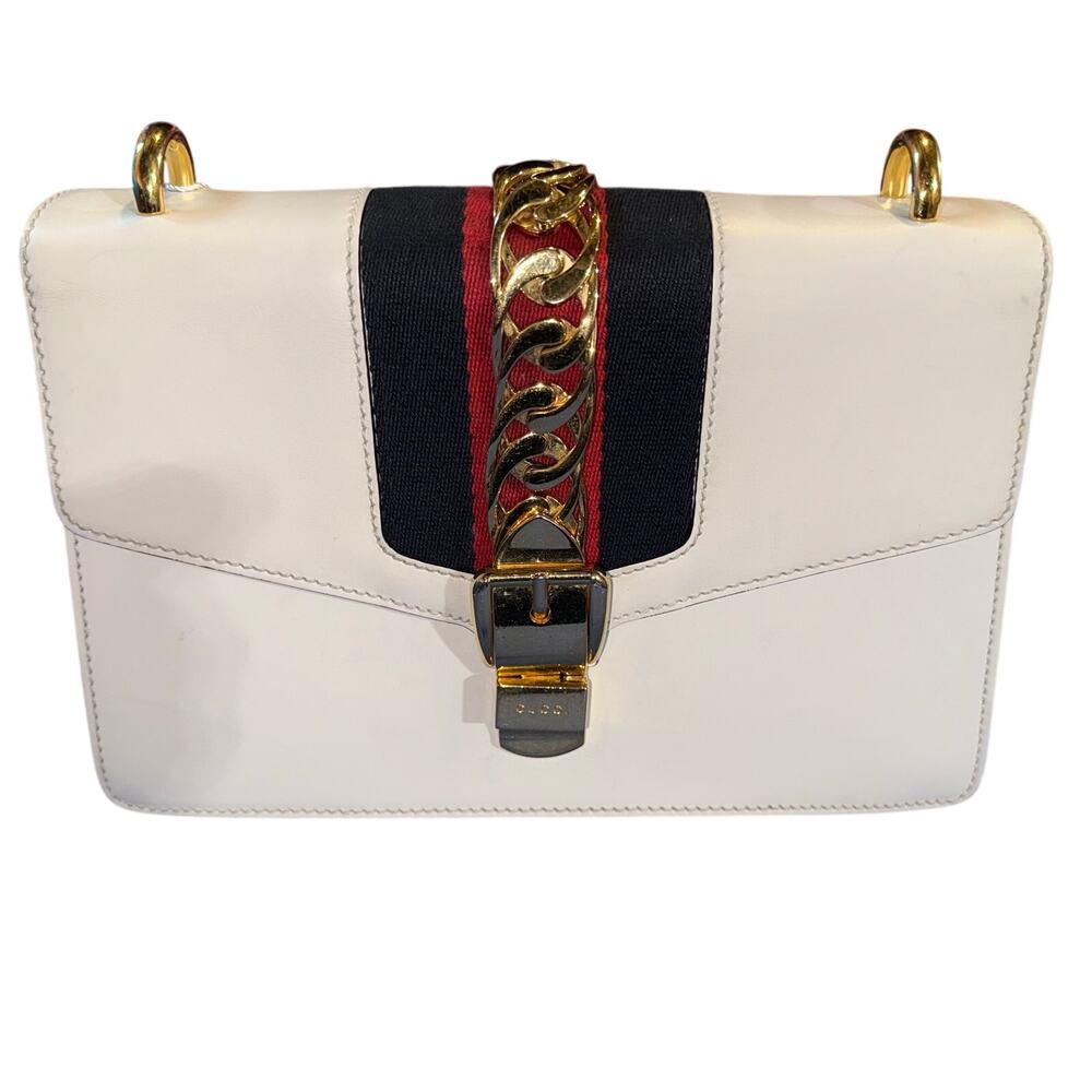 Gucci White GG Sylvie Gold Star Print Runway Edition Shoulder Bag with Authentic